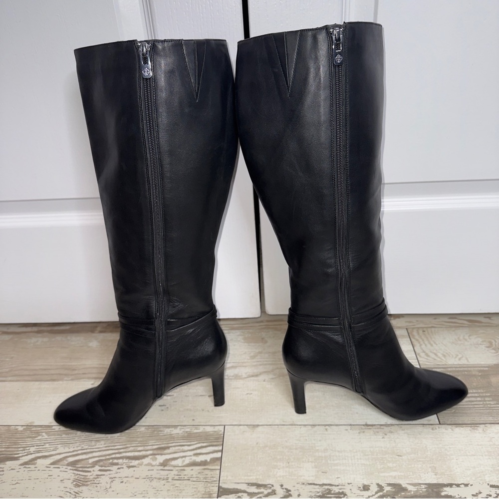 Antonio Melani Black Leather Knee-High Boots Heels‎ Women’s 9M - Picture 9 of 15